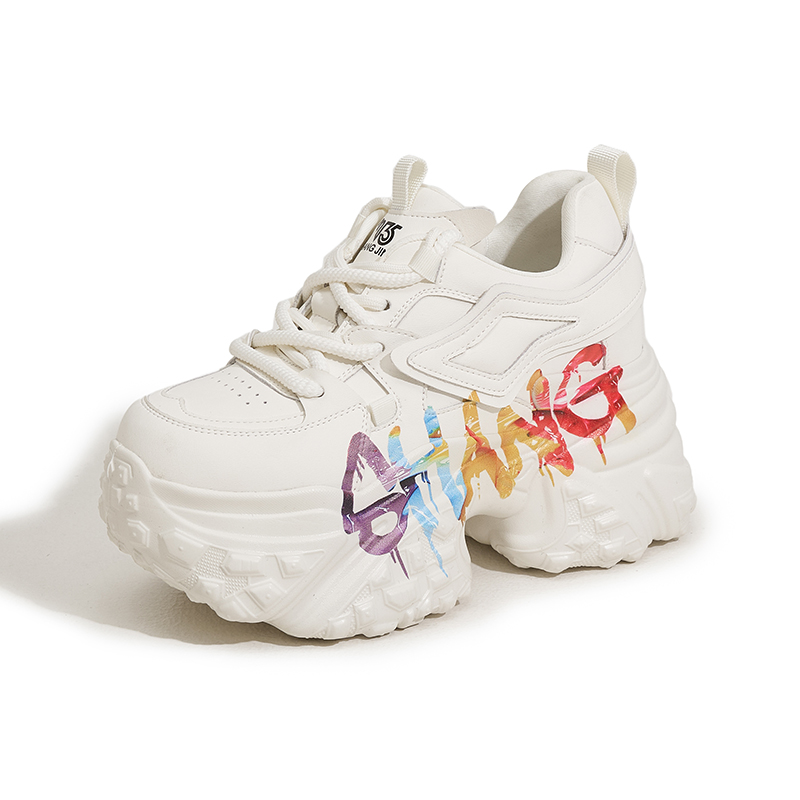 Designer Dad Shoes Women's 2025 Spring New Fashion Graffiti Thick-Soled Sponge Shoes Versatile and Casual 10cm Height-Increasing Women's Sho