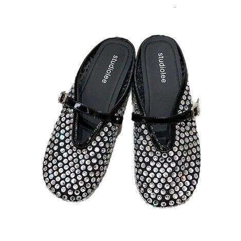 Grape Mom Same ~ Style Full Diamond Fishnet One-Strap Lazy Head Wrap Breathable Half Slippers for Summer Outdoor Wear