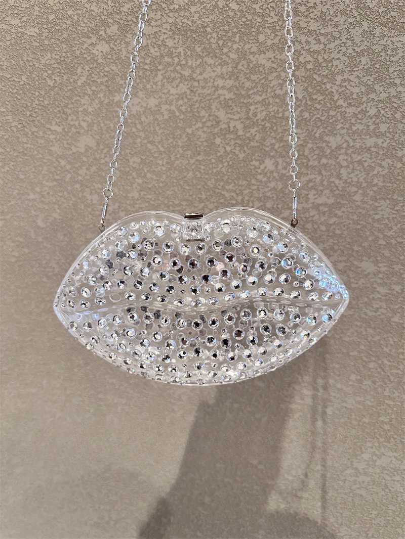 Luxury Designer Sexy Red Lip Fashion Clutch Purse For Wedding Party Women Handbag Glitter Shiny Diamond Evening Bag Shoulder Bag W250527