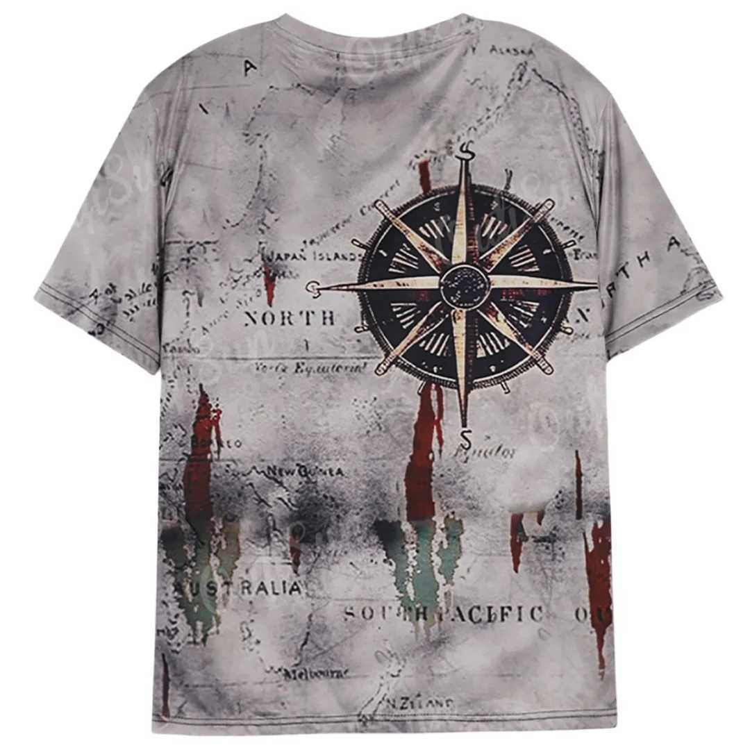 Mens Vintage Map Print T-Shirt Summer Daily Loose Short SLeeve Male Tops Casual Tees Unisex Clothing Apparel Z250527