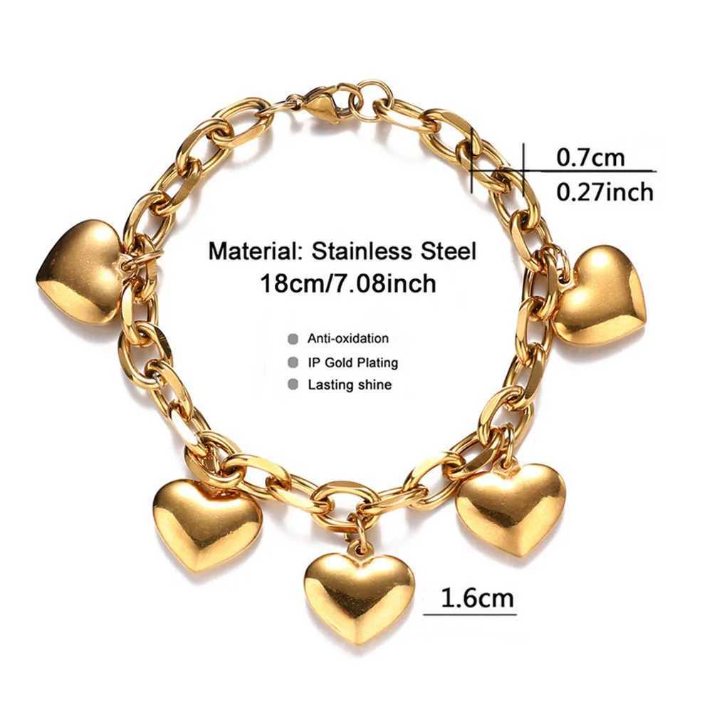 MisenBaBa New Style Stainless Steel Thick Chain Tassel Heart Charm Bracelet For Women Fashion Jewelry Valentines Day Gift W250526