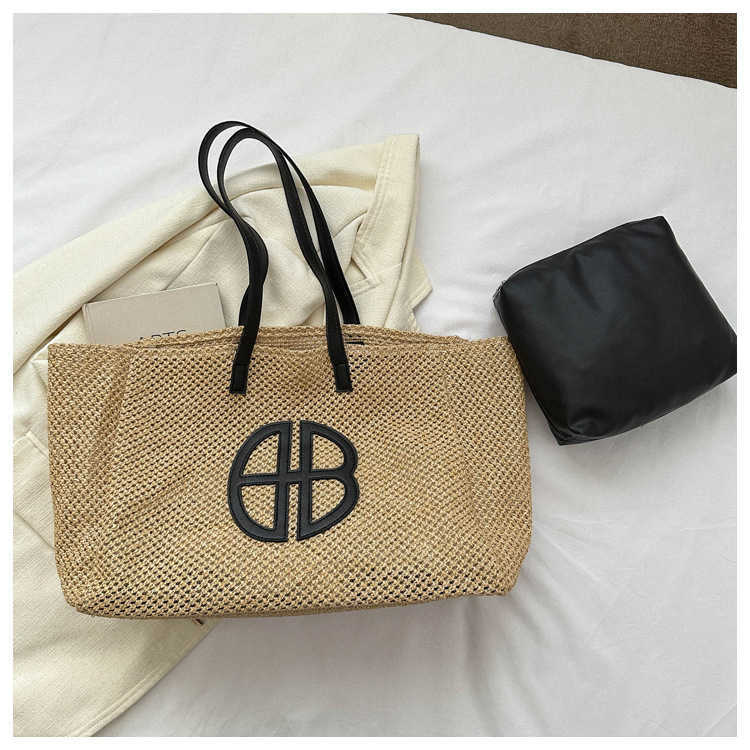 Composite Bag Straw Hollow Out Knit Totes Large Capacity Handmade Shoulder Handbag Women Designer Casual Beach Bag Ethnic Style