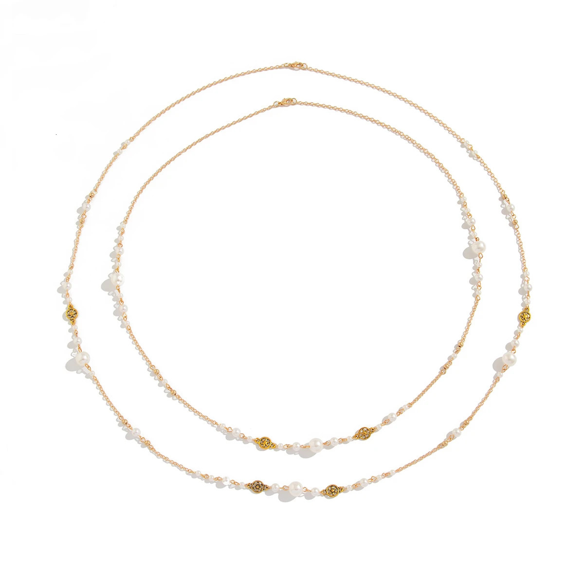 Ingemark 2Pcs/Set Temperament Pearl Long Chain Necklace for Women Fashion Statement Goth Sweather Link Neck Jewelry 250522