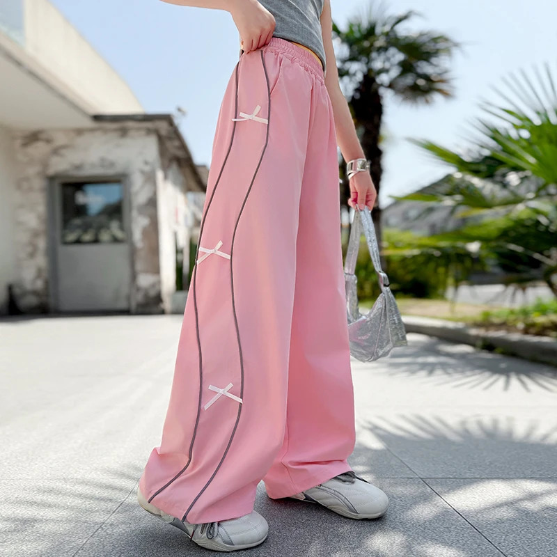 Girls Summer Thin Bow Quick Dry Pants Ice Silk Childrens Straight Outer Wear 515 Years Old 250527