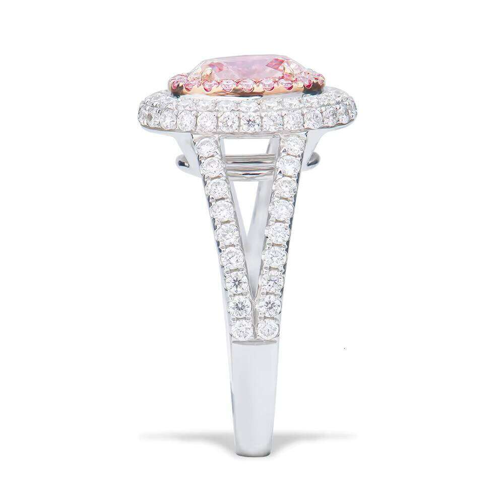 Luxury Pure White Gold Au750 Fashion Pink Oval Lab-Grown Engagement Ring Certificate Women's Jewelry Gift