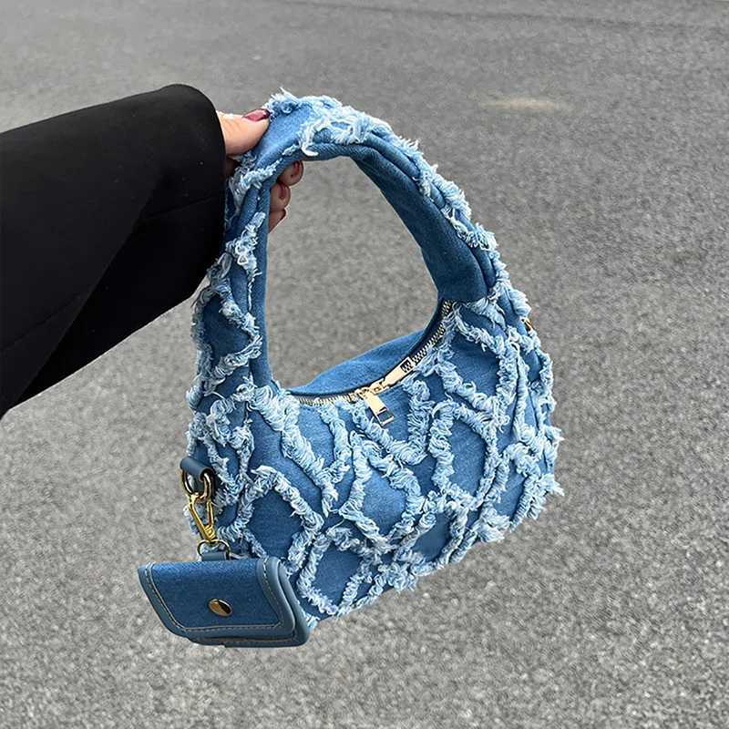 Tassel Plaid Denim Handbag Spring Summer New French Niche Small Fresh Design Sense Womens Commut Bag High-end Underarm Bag W250527
