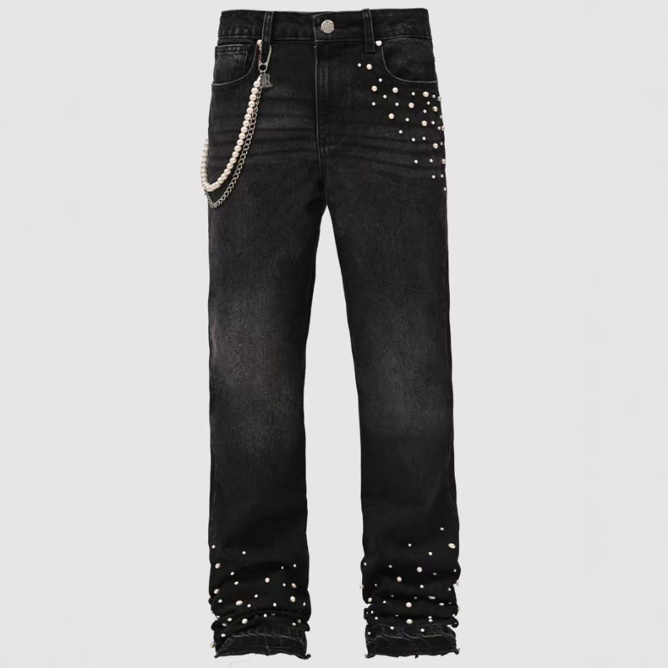 Mens jeans Straight-leg jeans European and American street fashion INS popular stretch diamond-embellished straight-leg jeans