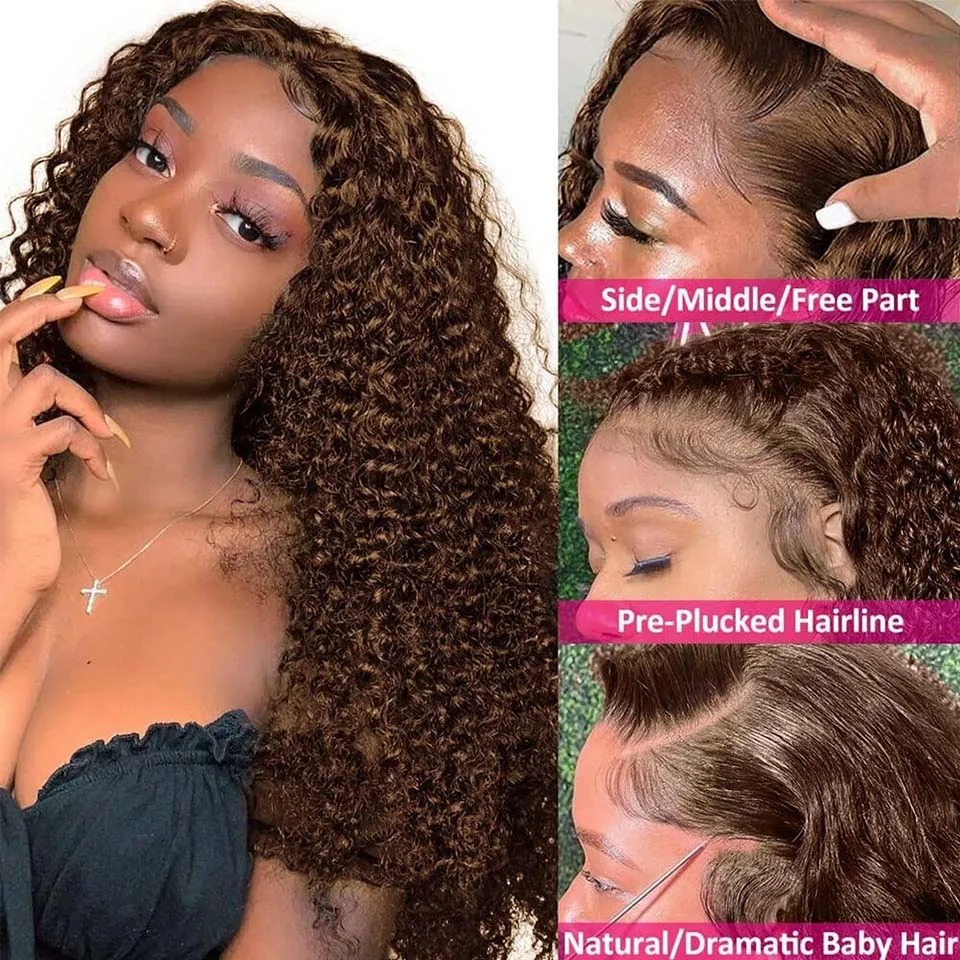 250 Density Chocolate Brown Deep Wave Lace Front Human Hair Wig 34 Inch Color Hd Lace Frontal Wig For Women 13x6 Water Curly synthetic Wigs