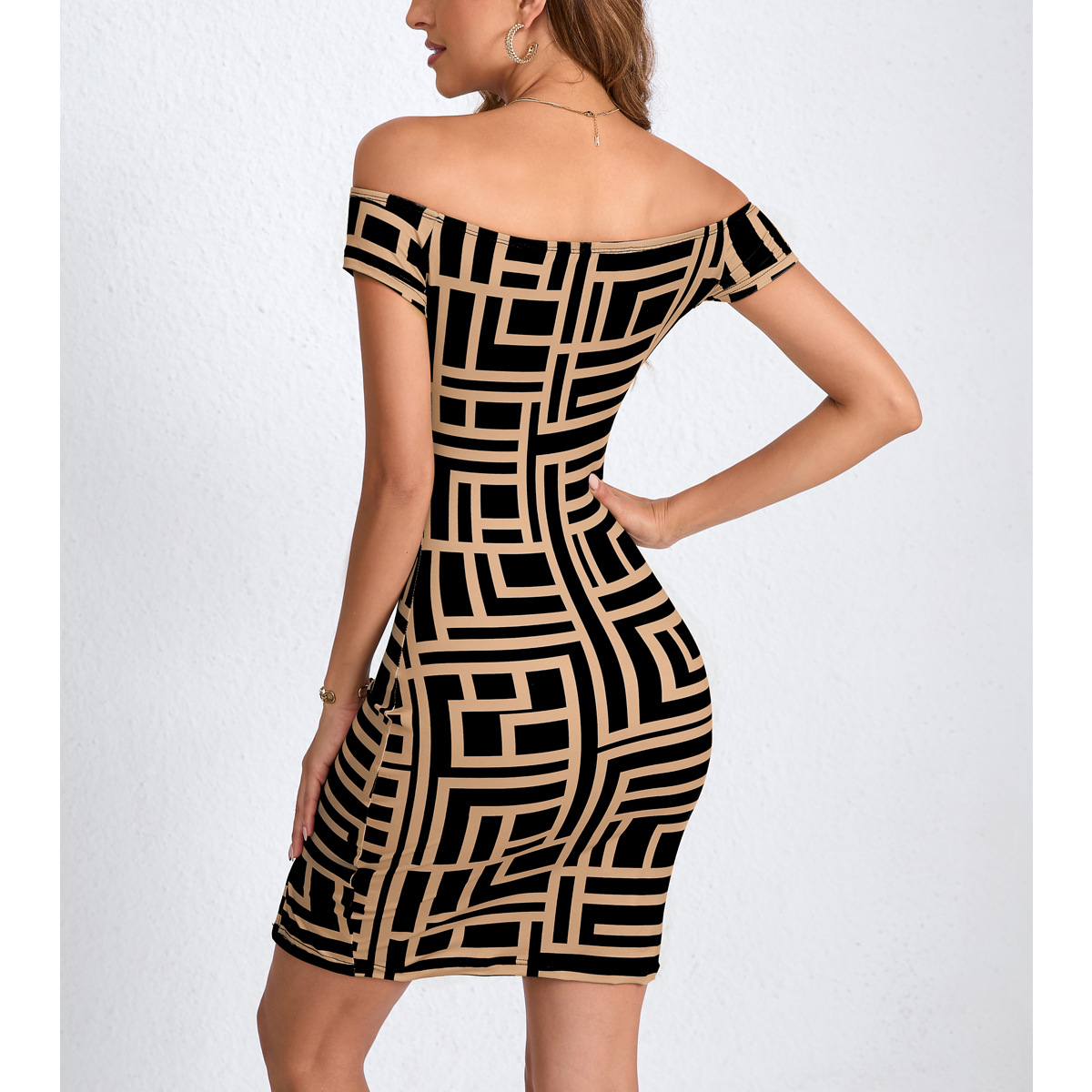 Women's European and American Fashion Bag Hip Slimming Printed One Shoulder Sexy Dress