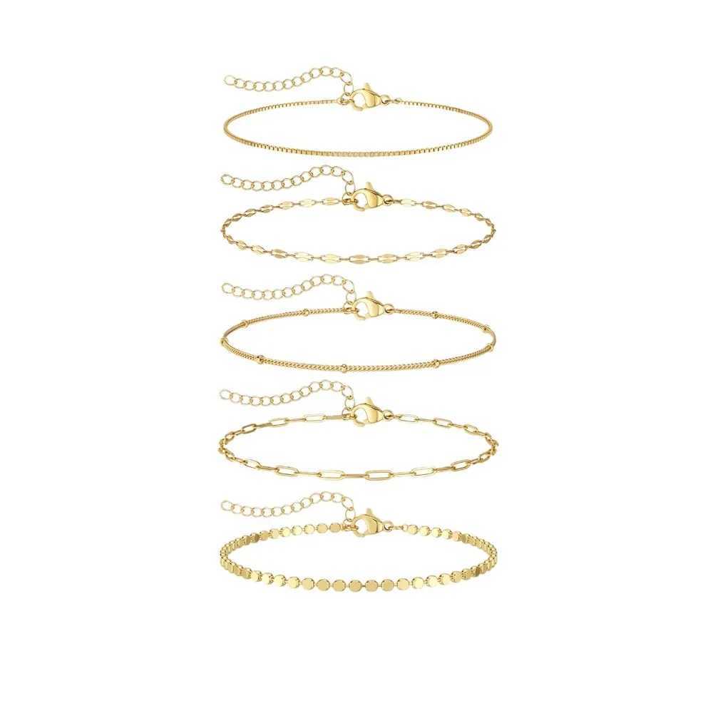 5Pcs/Set Boho Twist Chain Bracelets Set for Women Vintage Gold Silver Color Adjustable Cuban Link Bracelet Fashion Jewelry Gifts W250526