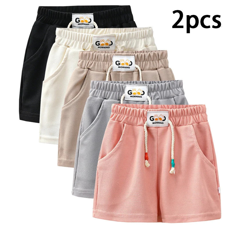 2pcs Summer Kids Shorts Boys Girls Solid Color Short Baby Casual Pant Children Sport Clothing Outwear 250527