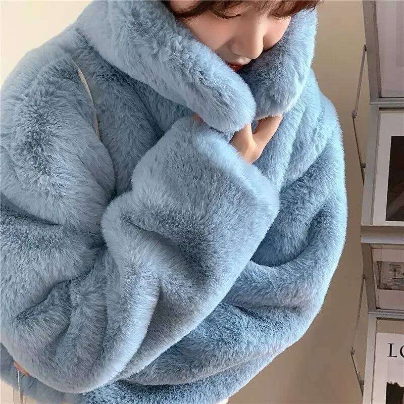 Autumn and Winter Faux Fur Thick Coat Women's Short Loose Korean Version Lapel Environmentally Friendly Jacket Female Clothing