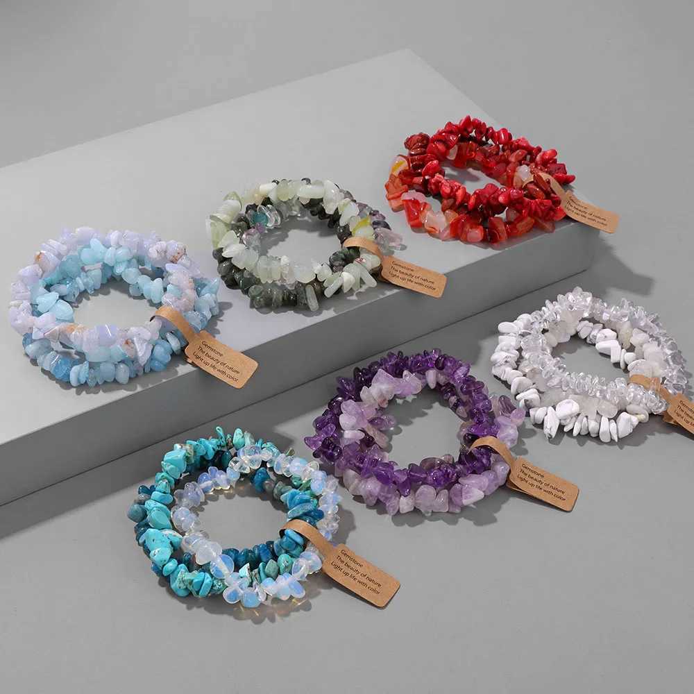 Irregular Natural Stone Bracelet Crystal Quartz Amethysts Tiger Eye Chips Gravel Beads Bracelets for Women Men Healing Jewelry W250526