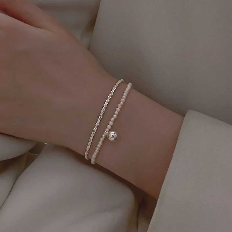 VENTFILLE 925 Sterling Silver Star Love Heart Pendant Round Bead Pearl Bracelet For Girls Sweet Romantic Style Gifts For Lovers W250526