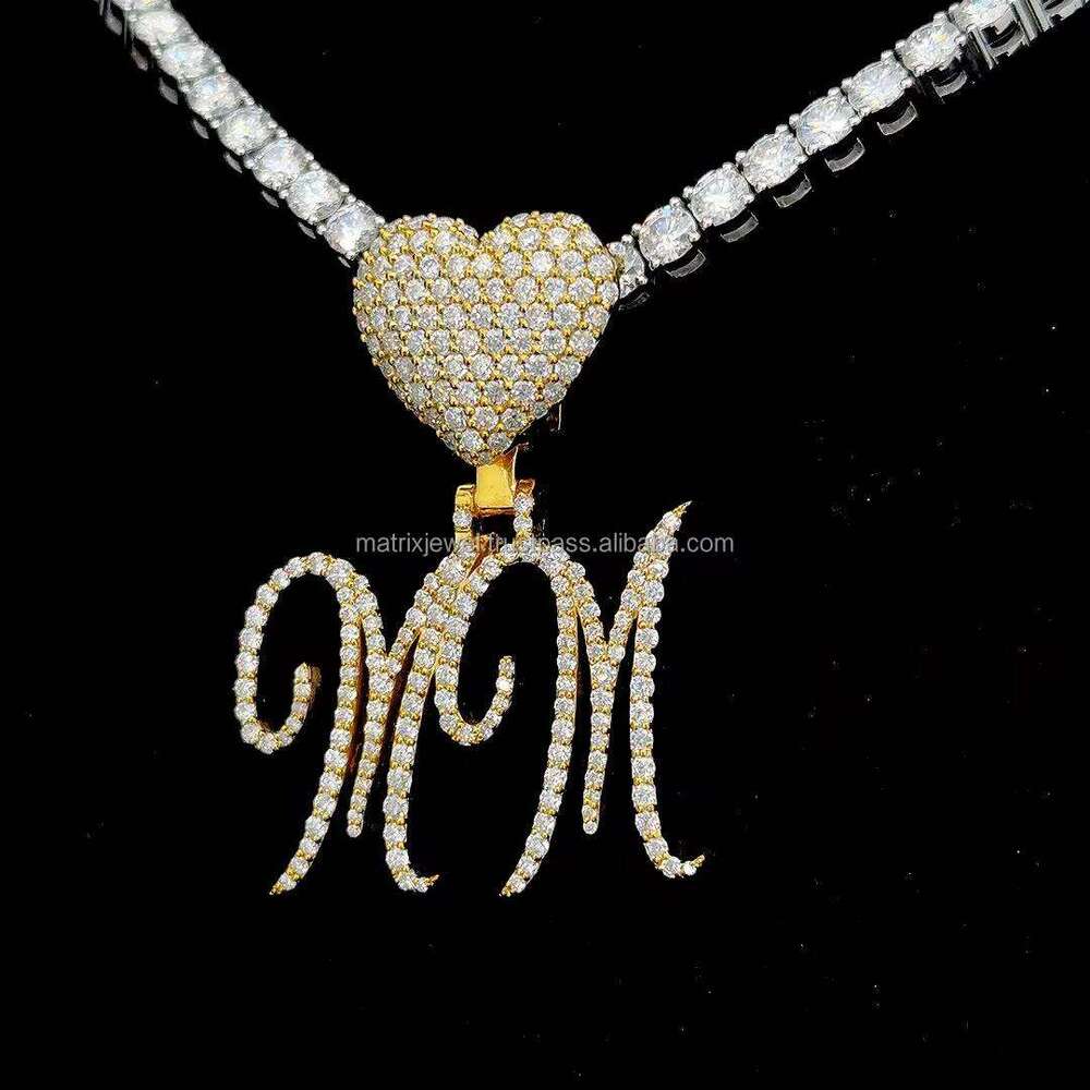 Double Letter Pendant VVS moissanite Studded dia premium quality Moissanite pendant with custom heart shape bail