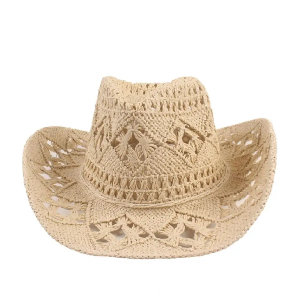 Climbing Cap Straw Western Cowboy Hat For Women Men Classic Vintage Hollow Out Unisex Wide Brim Sun Hat Fishing Hat Outdoor 250526
