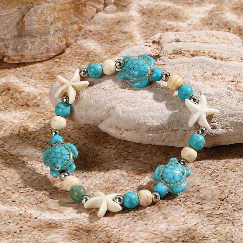 Boho Sea Shell Starfish Bracelet for Women Girls Fashion Tortoise Charm Handmade Woven Rope Beads Summer Jewelry Beach Gifts W250526