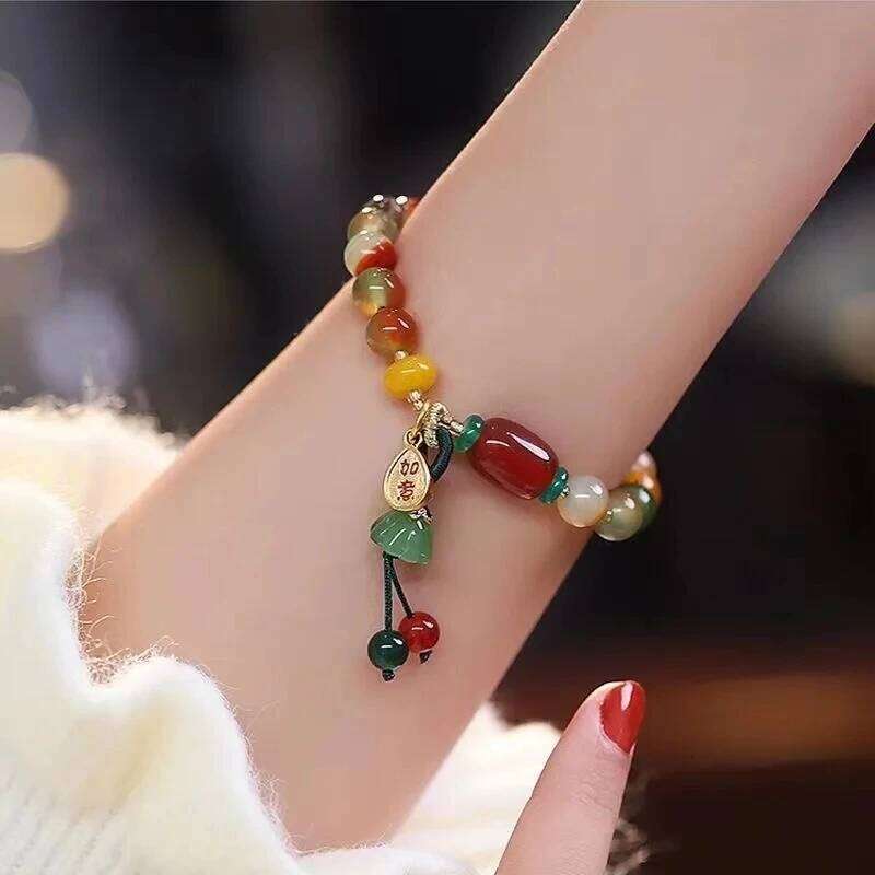 Fashion Natural Stone Bracelet Elegant Lily of the Valley Flower Pendant Elastic Beaded Bracelets for Women Party Jewelry Gift designer bag