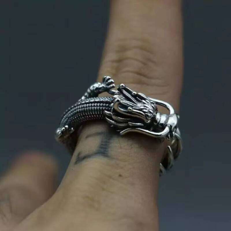 Real Solid Dragon Vintage Men's Open Size Adjustable Thai Sier Rings Men Accessories Jewelry