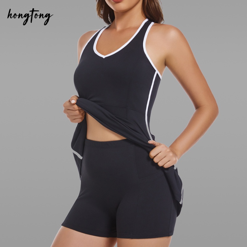 Women gym clothing versatile workout set yoga sets sleeveless one piece tennis dress outdoor running breathable badminton active wear golf skirt size 