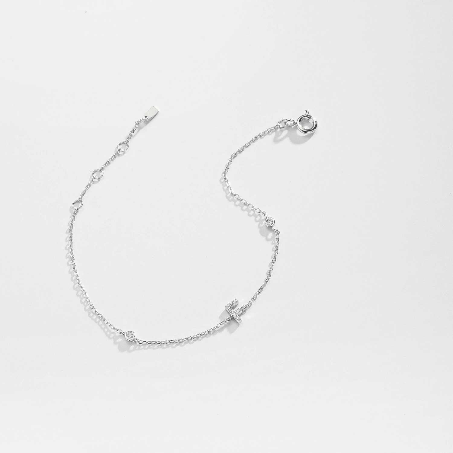 VEWANT 925 Sterling Silver Monogram Letter A - Z Initial Charm Chain Bracelet Luxury Wedding Crystal Fine Jewelry W250526
