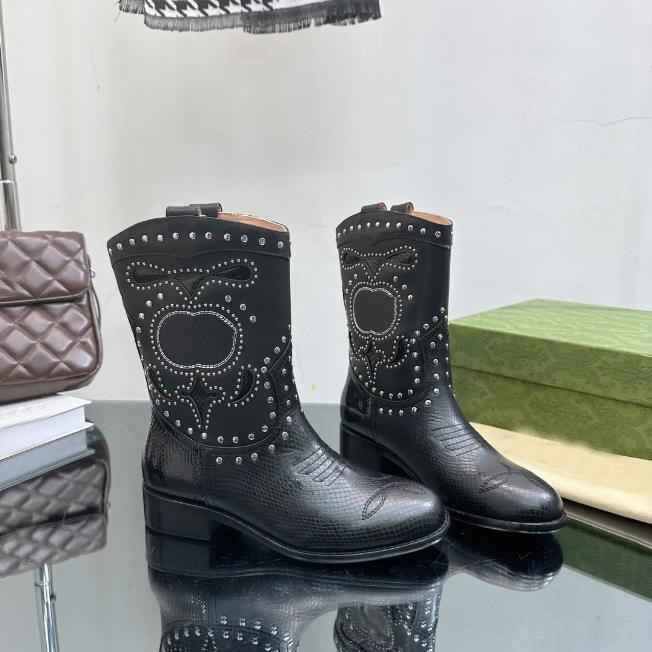 designer Shoes Women leather Western Cowboy Boots luxury calfskin high-quality Fashion Double Boots Size 35-40