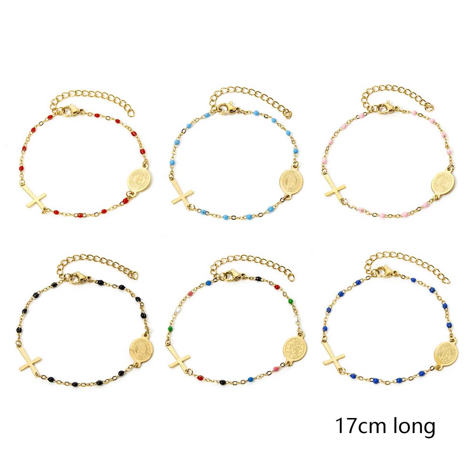 New Cross Virgin Mary Link Cable Chain Bracelets Women Jewelry 18K Gold Plated Stainless Steel Bracelet Gift For Her 17cm W250526