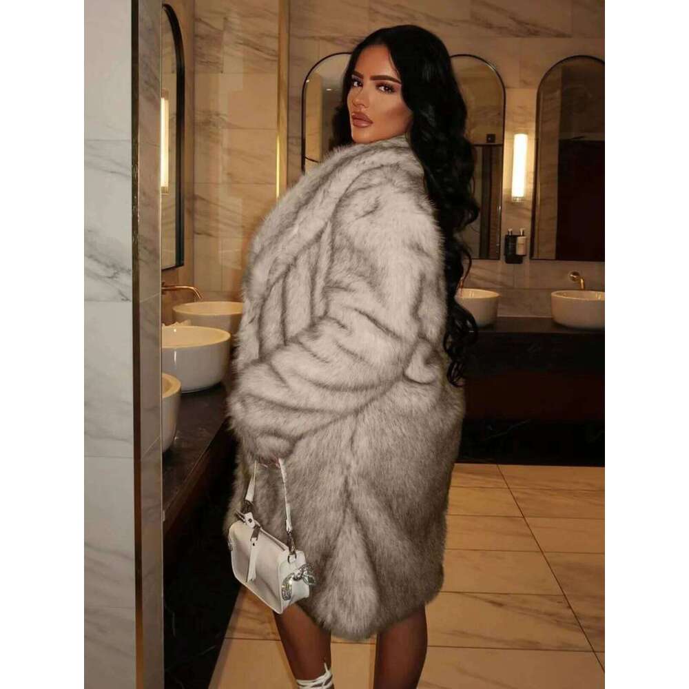 Popular coat in autumn winter warm and loose women's faux fur medium jacket