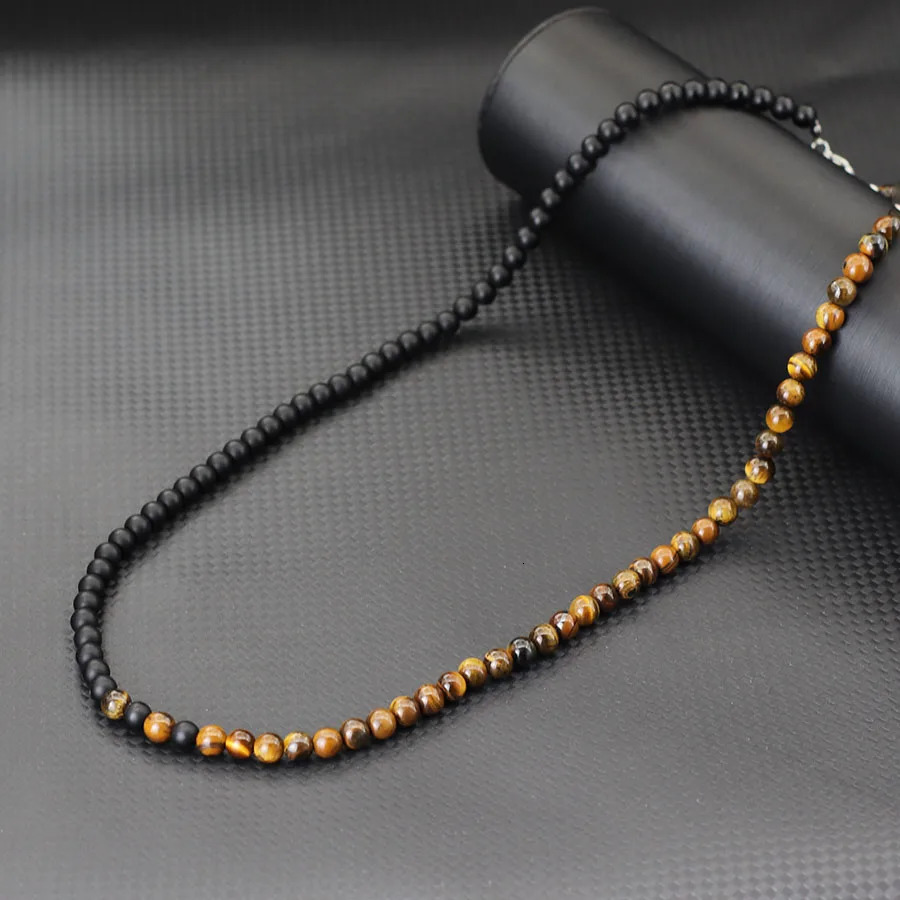 Stylish 6mm Stone Healing Necklace For Men 24 Inches Long Collar Stainless Steel Buckle Black White Yin Yang Bicolor Colar Gift 250522