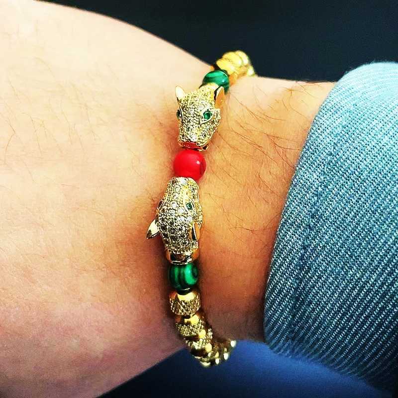 Luxury Leopard Head Charms Man Bracelet Stainless Steel Beads Woman Bracelets Lover Couple Jewelry Gift W250526