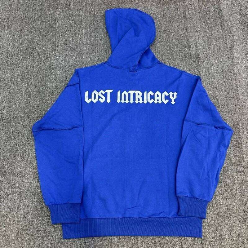 Lost Intricacy Zip Up Hoodie Blue Pure Cotton Unisex Casual Sweatshirt With Hood