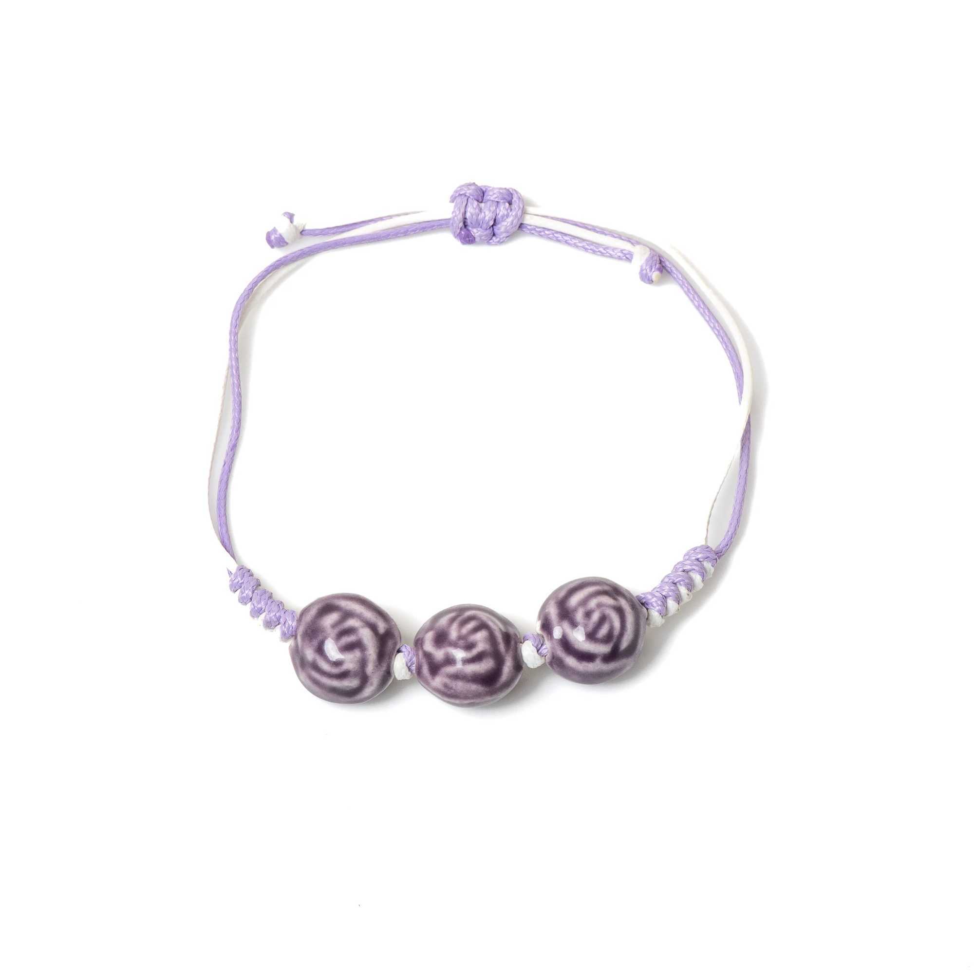 Purple Rose Ceramic Bracelet Handmade Adjustable Jewelry Vintage Style for Women 176 W250526