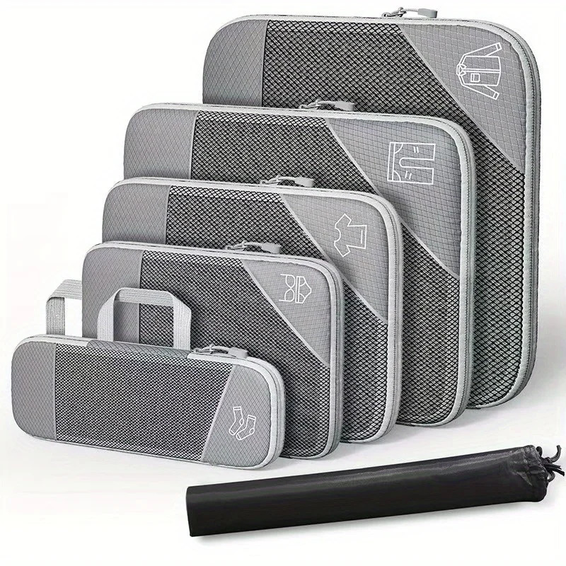 Compression Packing Cubes Set Mesh Travel Organizers for Luggage Suitcase Lightweight Storage Bags with SeeThrough Panel 250526