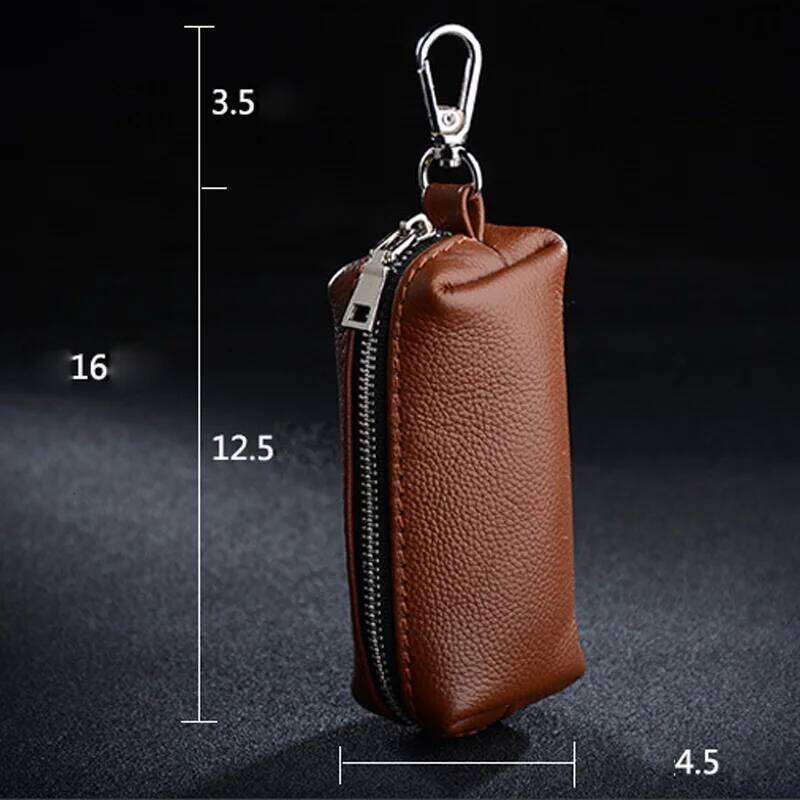 Genuine Holder - Unisex Car/House Key Organizer Pouch with Long Keychain, Cow Split Leather Wallet Case