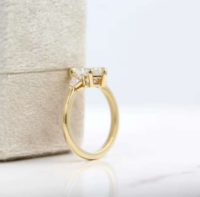 Solid 14K 18K Yellow Gold Marquise Cut Moissanite Wedding Ring Fine Jewelry Unique GRA Mossanite Statement Engagement Ring