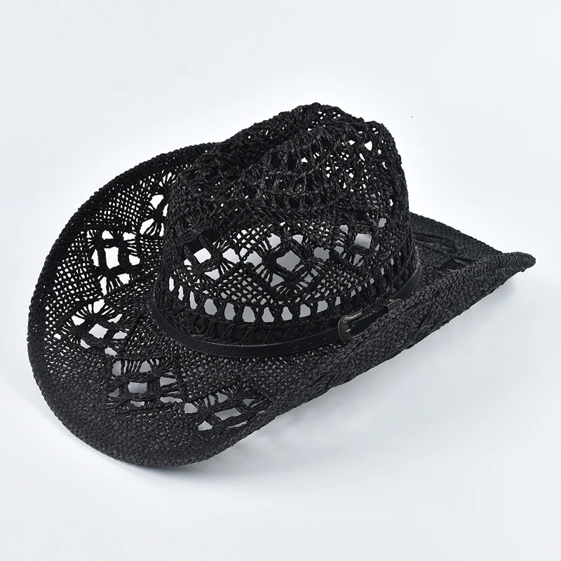 Vintage Western Style Straw Hat for Men Women Summer Hollowing Out Travel Beach Sun Hat Gentleman Lady Cowgirl Jazz Hat 250526