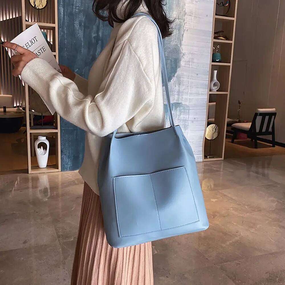 All-Match Shoulder Bucket Bags Winter Autumn Large Capacity Vintage With Pouch PU Leather Korean Style Tote Bag