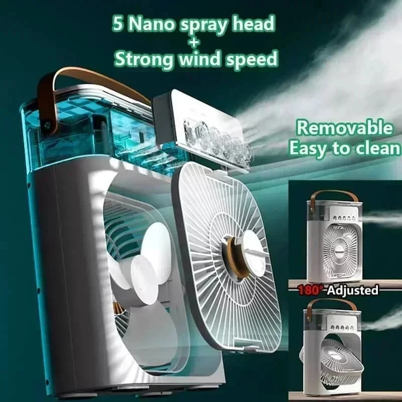 Portable Humidifier Fan Air Conditioners USB Electric Fan LED Night Light Water Mist Fun 3 In 1 Air Cooler Humidifie For Home 250523