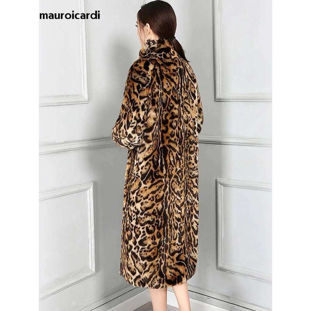 Mauroicardi Winter Long Colorful Leopard Print Warm Fluffy Faux Fur Coat Women Stand Collar Raglan Sleeve European Fashion 2024