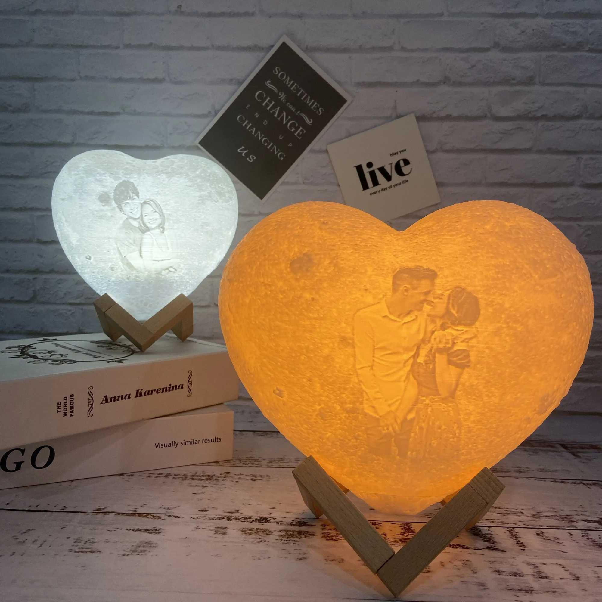 Customized Moon Lamp with Photo Text Heart Shape 3D Printed Moon Night Light Personalized Gifts for Birthday Father Mothers Day XJ250527