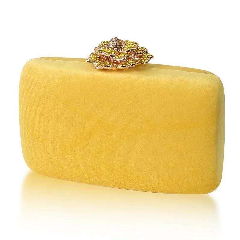 Bright Color Evening Bags Fashion Formal Party Ladies Flannel Clutch Crossbody Chain Yellow Veet Bag Elegant Purse