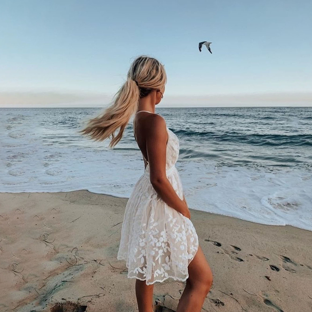 Women's European and American lace long skirt V-neck backless dress