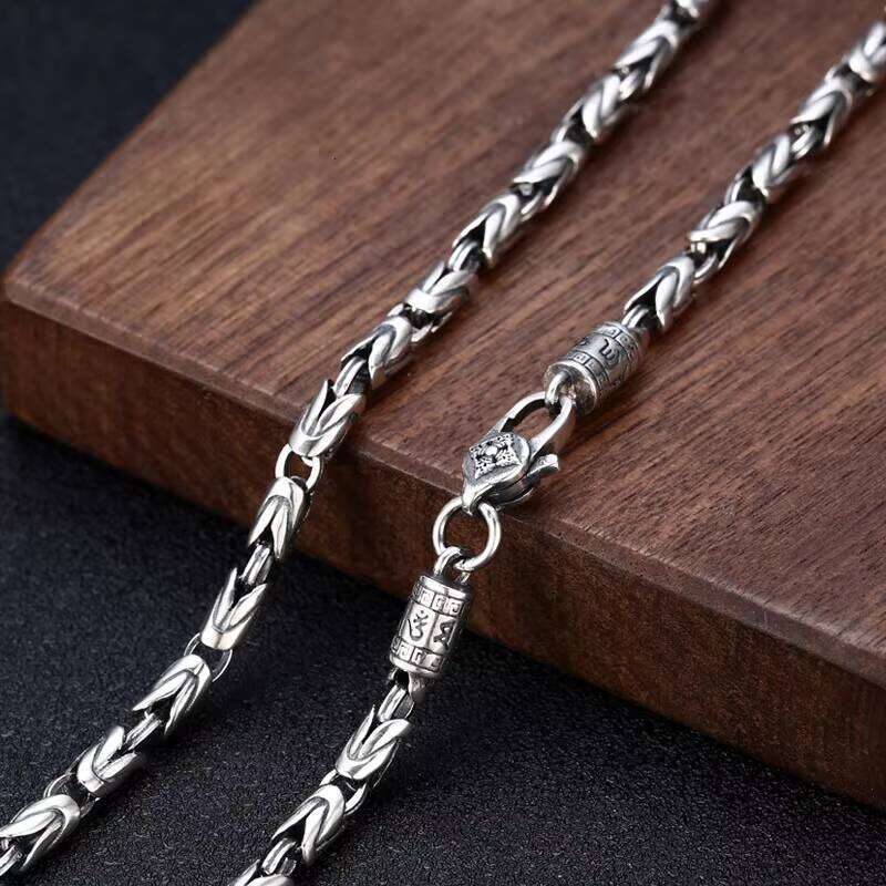 S Sterling Sier Men's Six Character True Words Vintage Peace Pattern Necklace Jewelry
