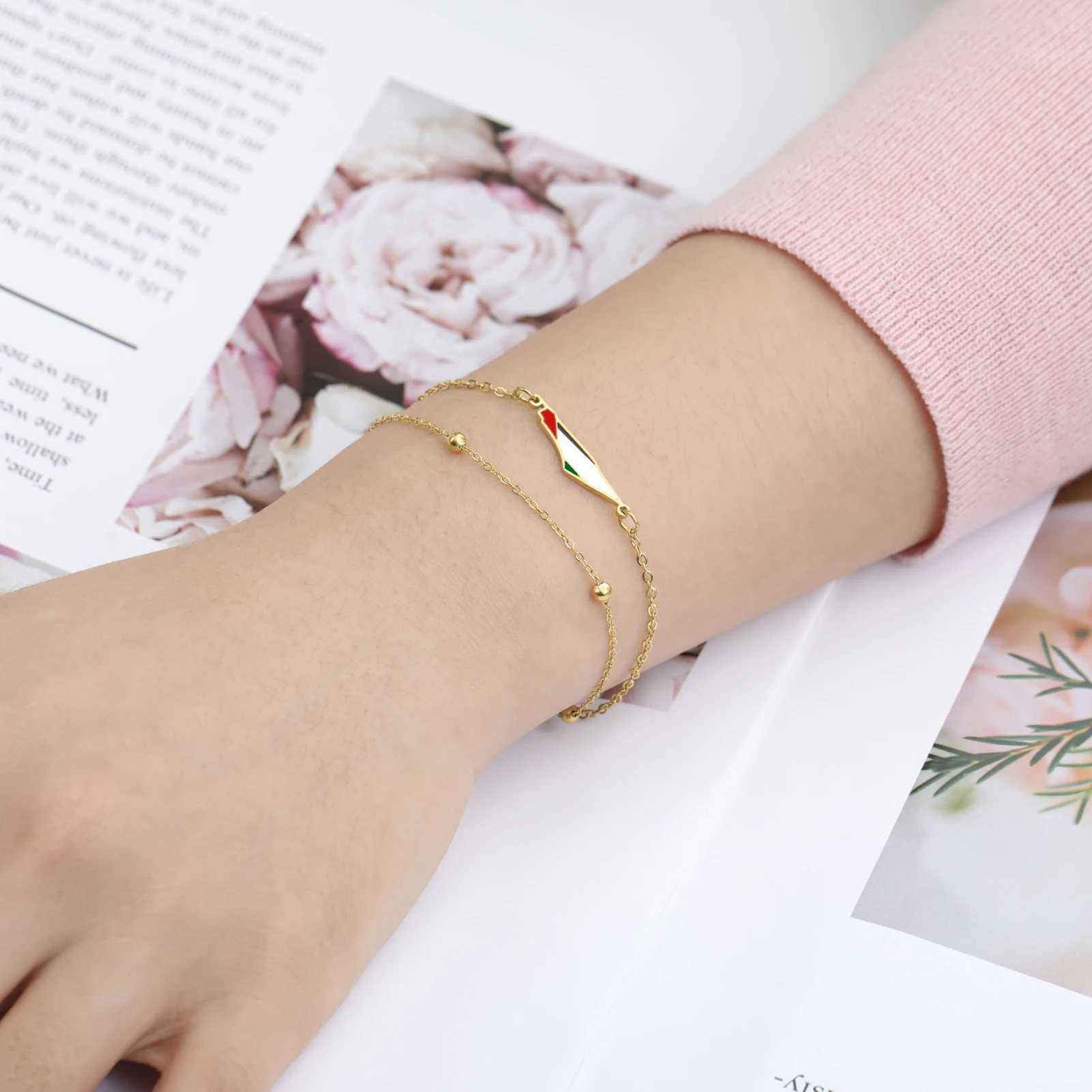 COOLTIME Palestine Map Charm Women Bracelets Stainless Steel Adjustable Double Layer Men Geography Bracelet Jewelry Wholesale W250526