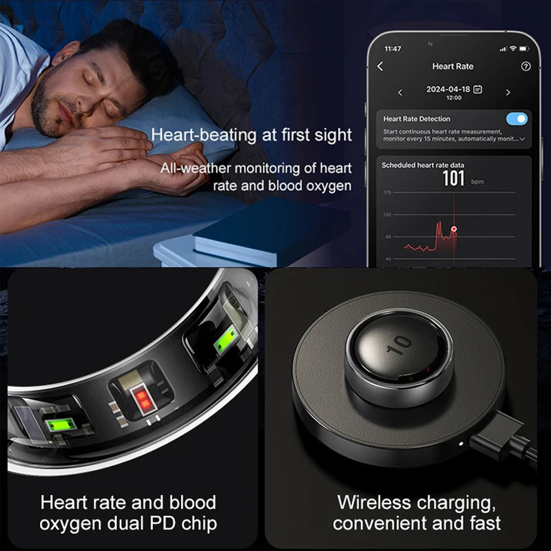 R10 Smart Ring Men Women with Wireless ChargingHealth and Sleep Monitor5ATM WaterproofMulti-sport Mode For Android IOS 250603