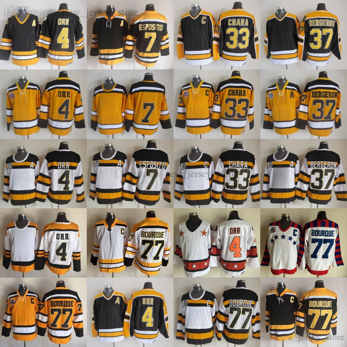 Custom S-6XL Vintage CCM Hockey 4 Bobby Orr Jersey Throwback Embroidery 77 Ray Bourque 33 Zdeno Chara 37 Patrice Bergeron Phil Esposito Jerseys Ice Sport Classic Retro