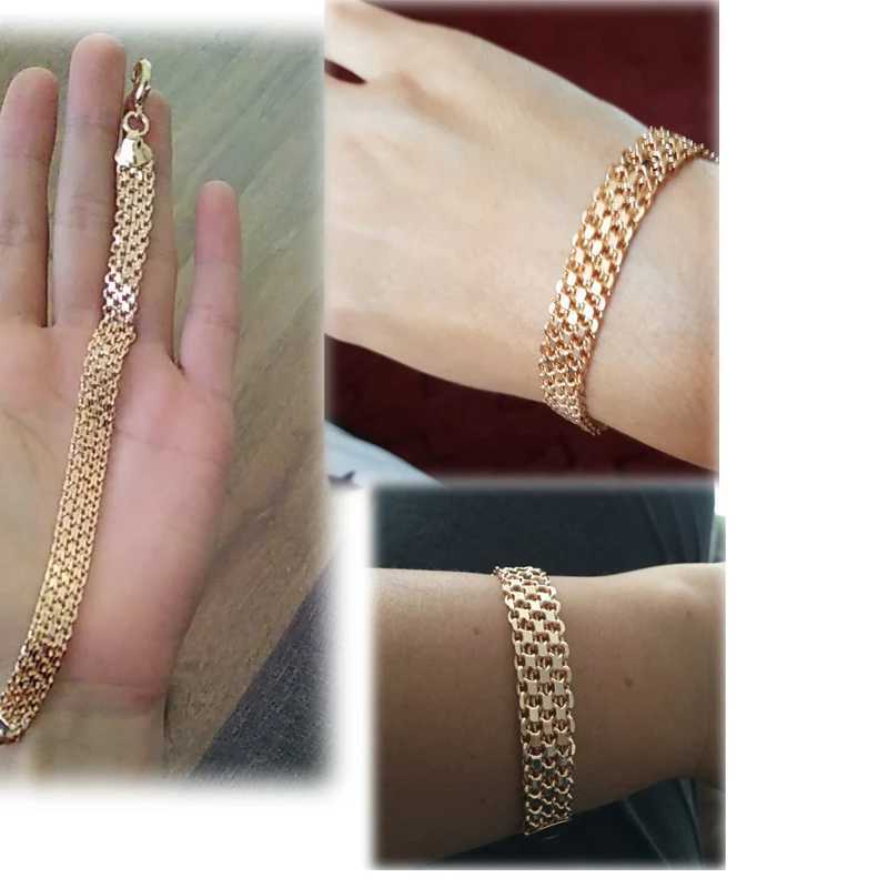 10MM 12MM Big Wide Bracelet for Women and Men 585 Rose Gold Color Curb Catenary Chains (No red box) W250526