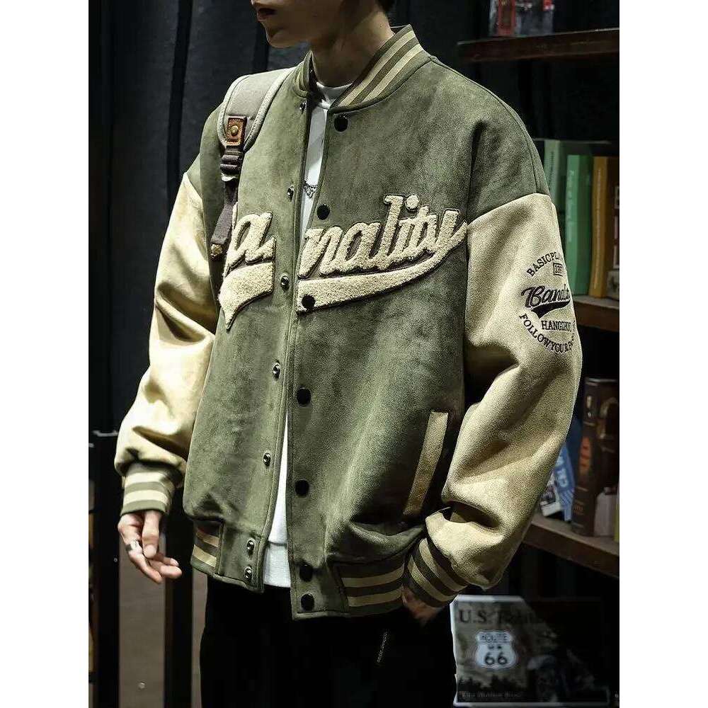 Spring And Autumn Retro Green Bomber Men's Handsome Ins Embroidery Trend Couple Baseball Uniform Men Jacket