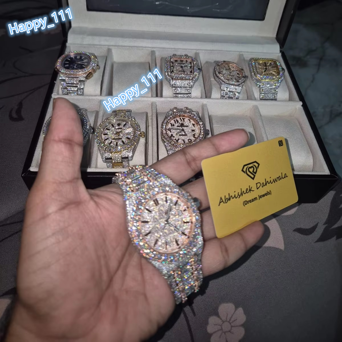 Luxury Iced out Mens Watch with Moissanite Brilliant Diamond Rectangle Steel Case Leather Band Hip Hop Collection ETA Movement