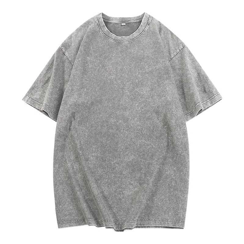 6 Solid Color 100% Pure Cotton 320g Heavy Mens Washed Vintage Oversized T-Shirts Street Hip Hop Punk Women Harajuku Short Tee Z250527